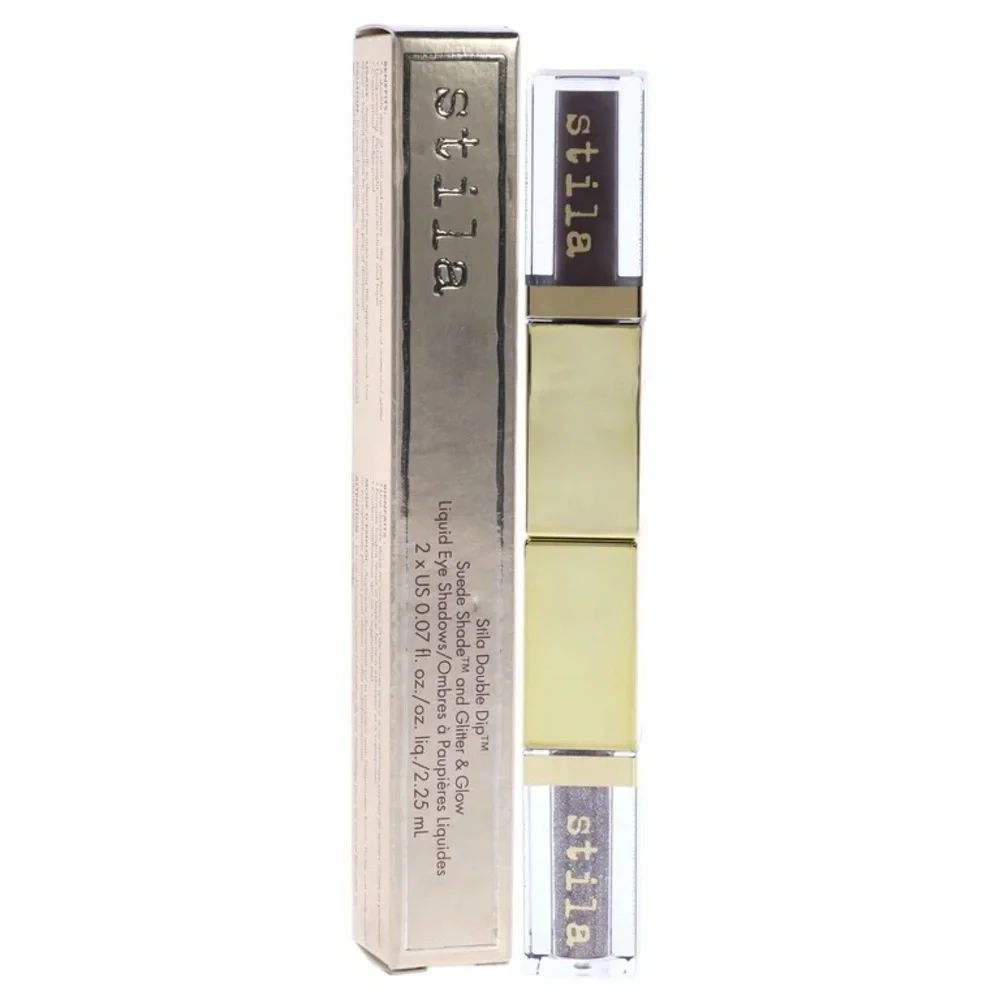 STILA Double Dip Suede Shade Glitter Glow Liquid Eyeshadows Duo Grey Fox NIB